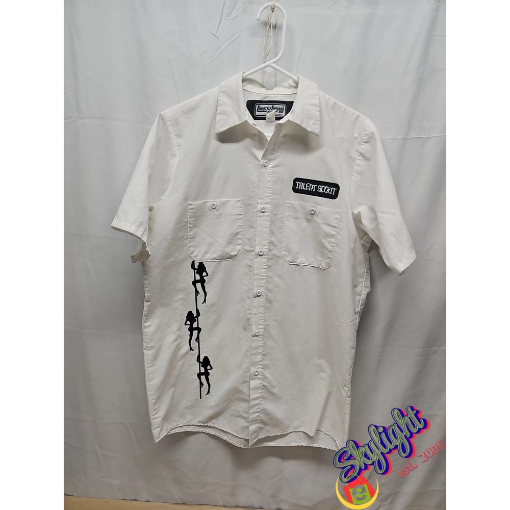 Throttle‎ Men White Shopwear Strip Club Chopper Shirt Talent Scout Size Medium